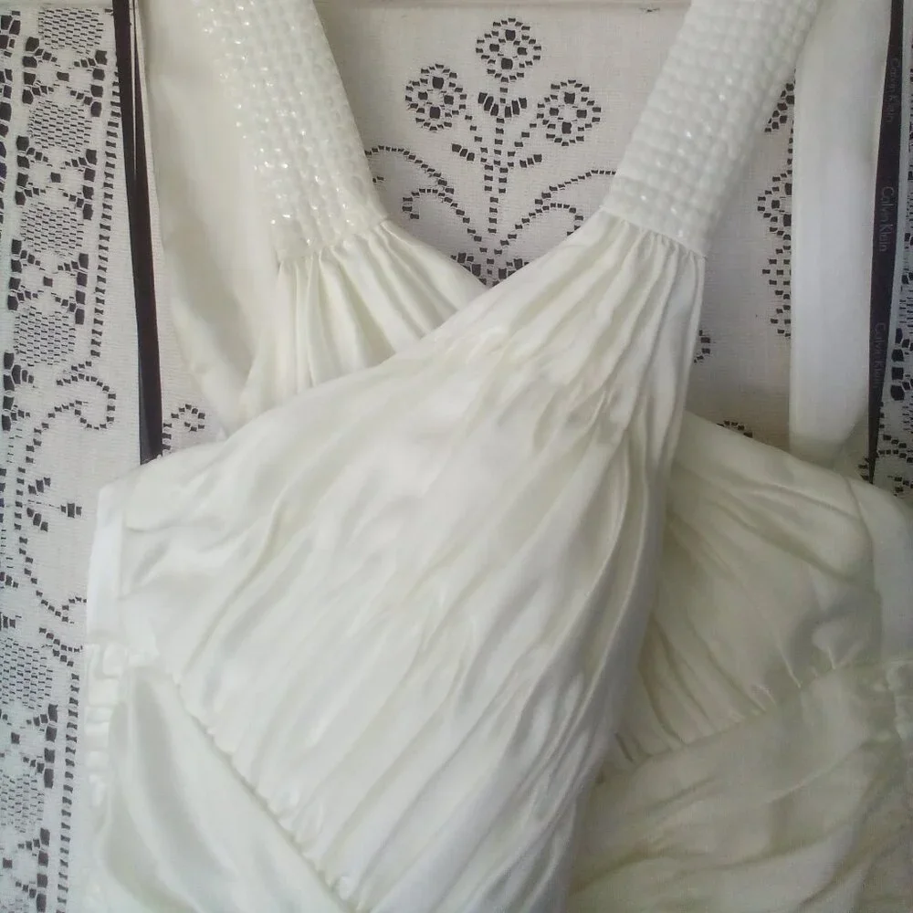 Calvin Klein Long Ivory Satin Gown w/embellished straps Size: 10 NWT - Picture 1 of 8